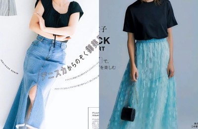 Fashionable outfit of T-shirt + skirt (easy to wear to look elegant and gentle)