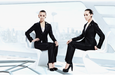 Business attire: The official Davos press team all wore George White fashionable business attire.